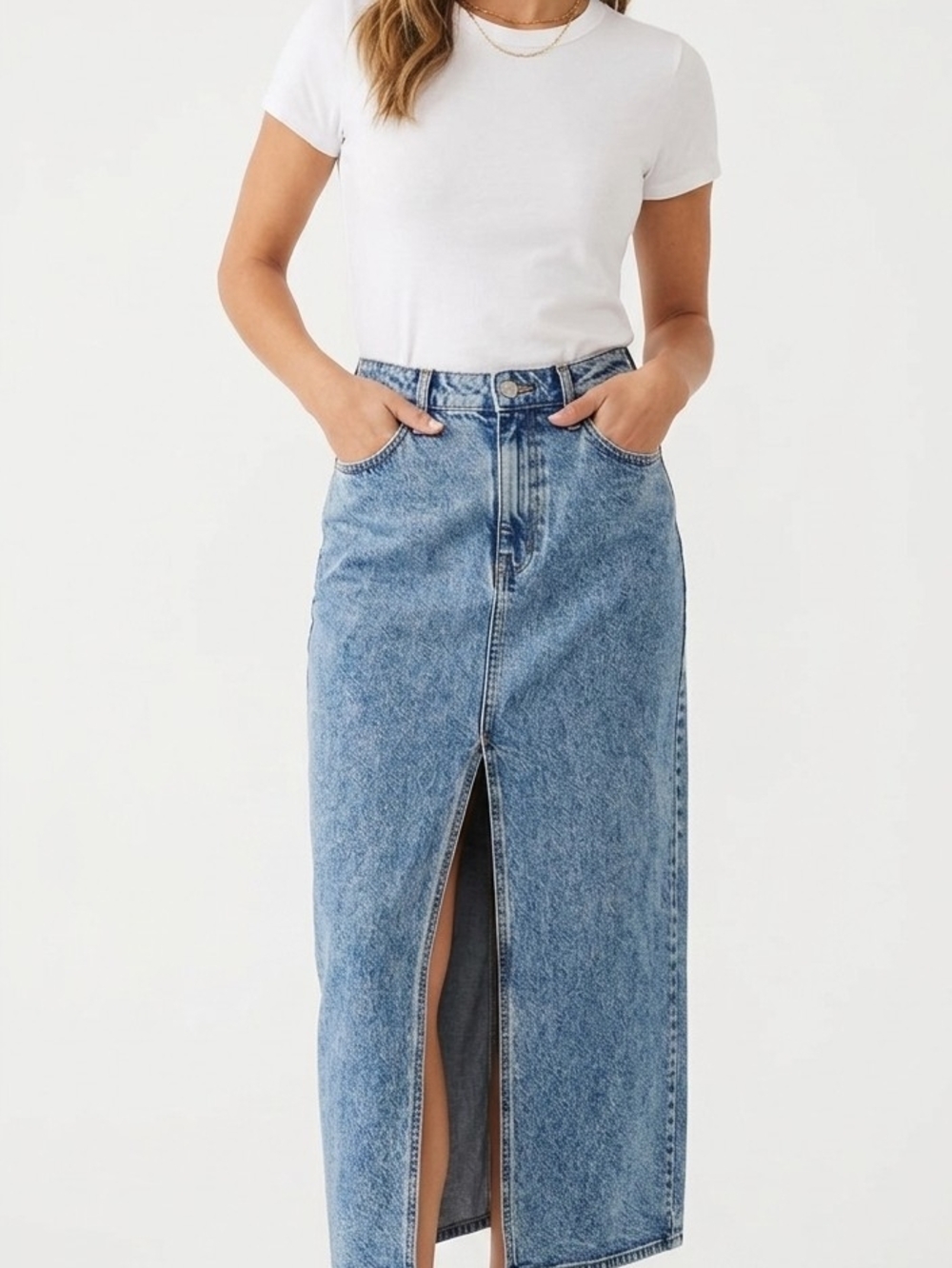 Universal Thread High-Rise Light Blue Denim Maxi Skirt with Front Slit Size 10